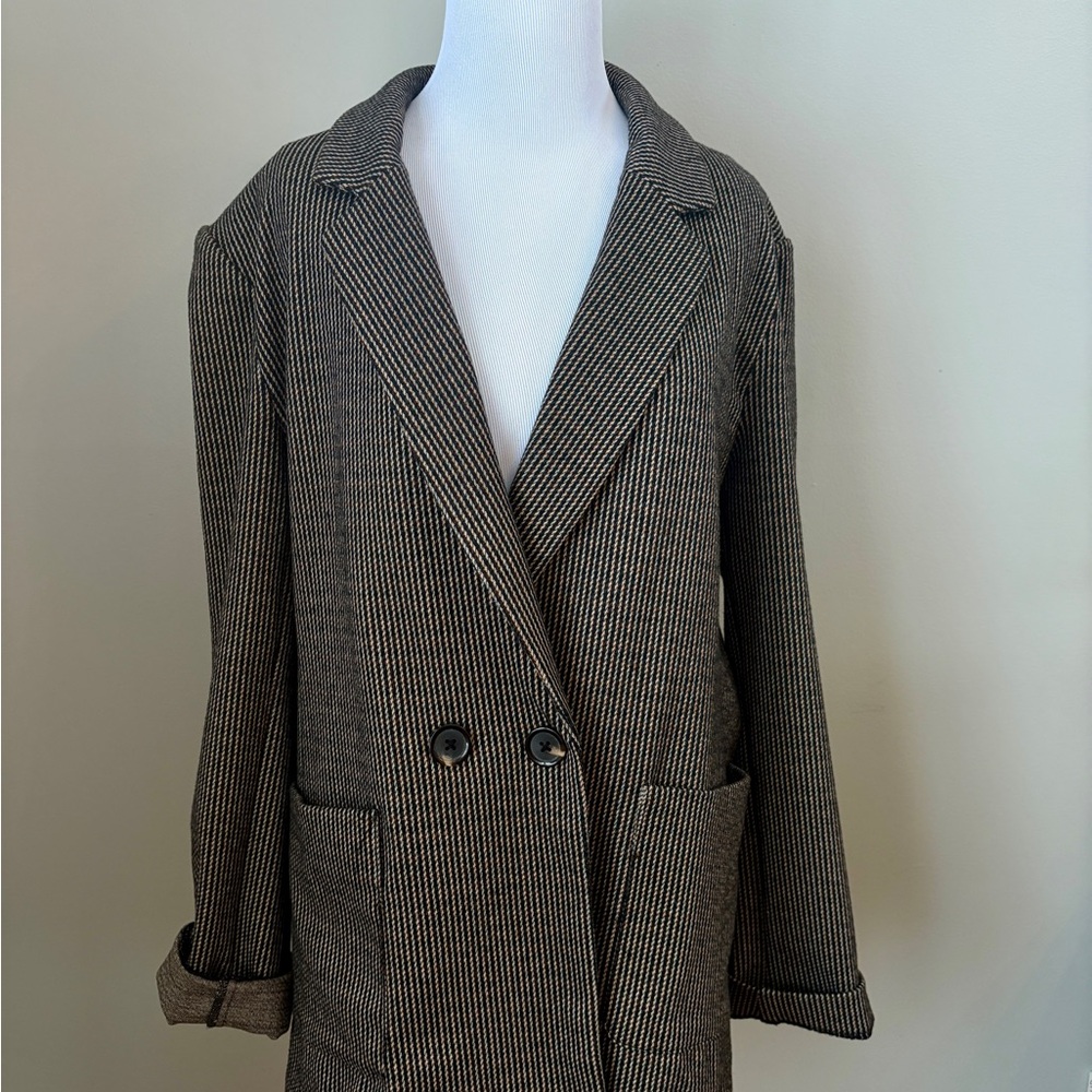 Anthropology Brown Herringbone Double-Breasted Coat